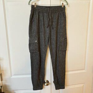 Silver Charlotte Joggers Womens S Heathered Black Gray Linen Blend Cargo Pull On